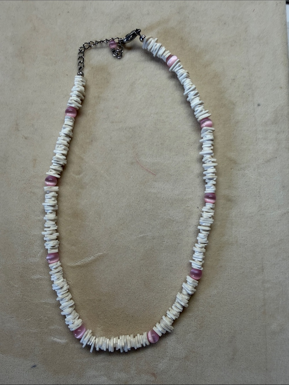 Shell Chip Necklace with Pink Accent Beads